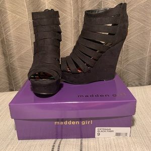 Madden Girl Extraaa Black Suede Platform Wedges